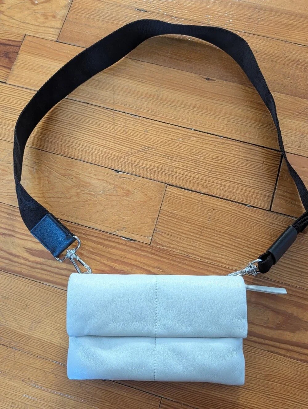 AllSaints White Crossbody Bag with Black Logo Strap